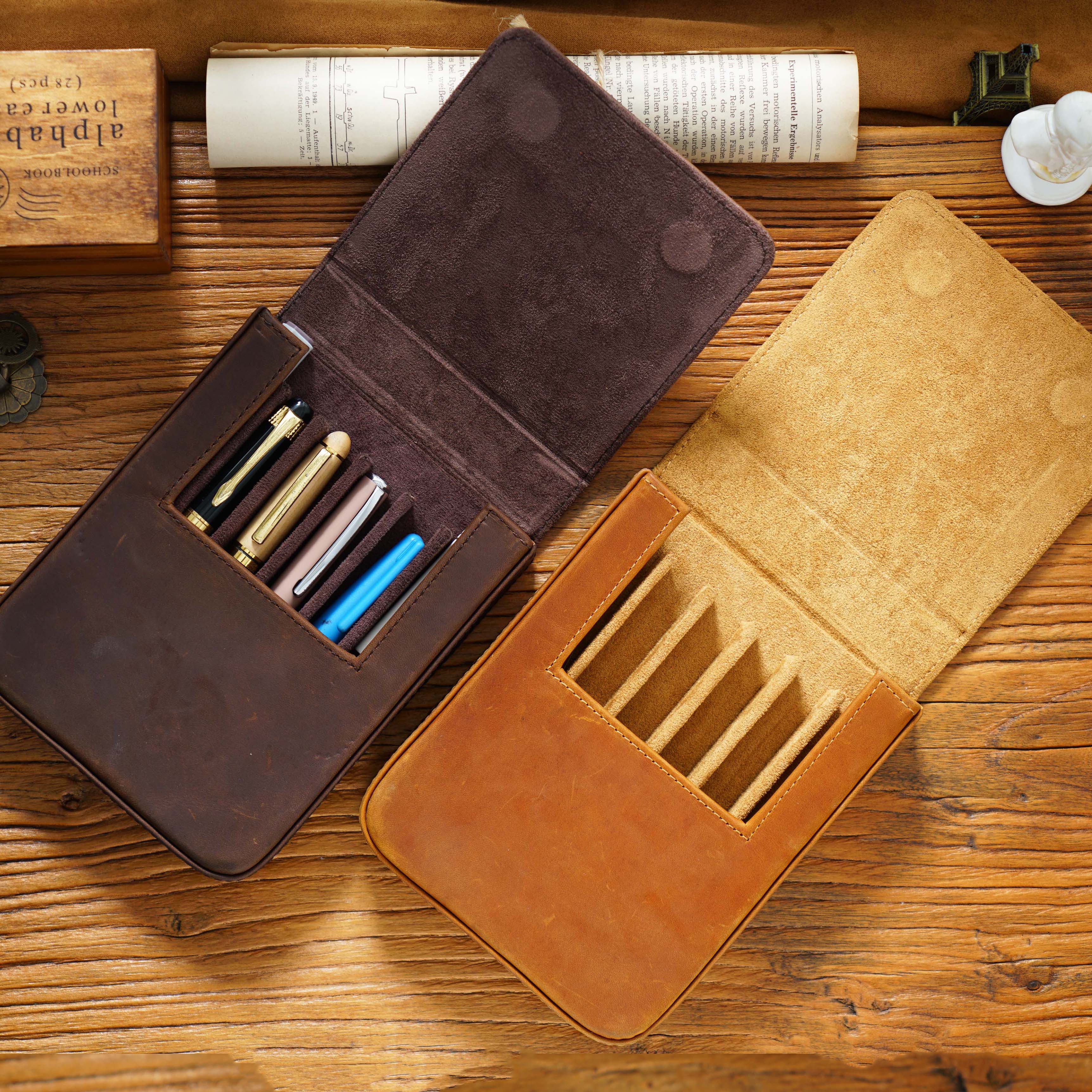 Pen Pouch Roll - Handmade Crazy Horse Leather Pen Case