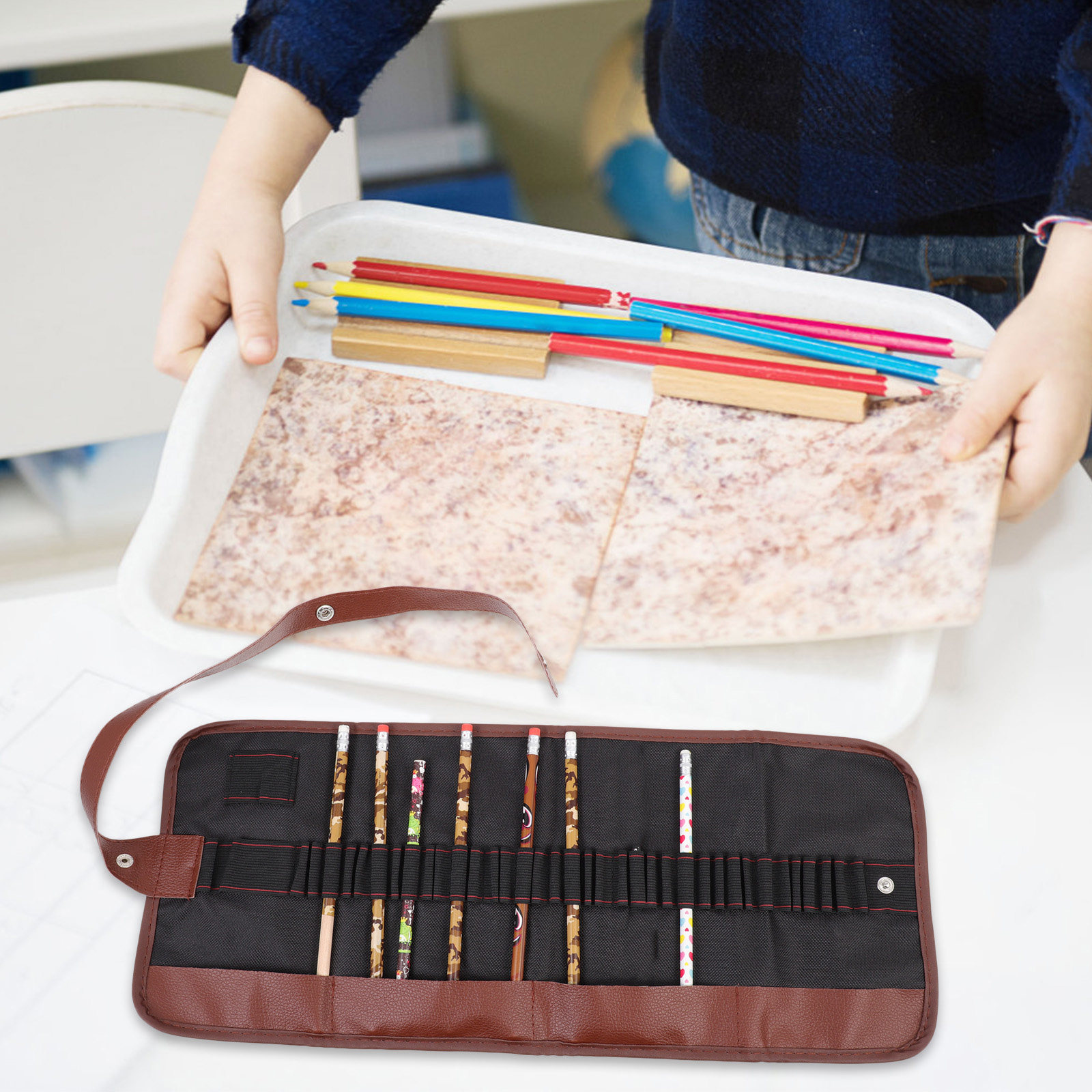 Pen Pouch Roll - 2Pcs Canvas Pencil Wrap Portable Rolling