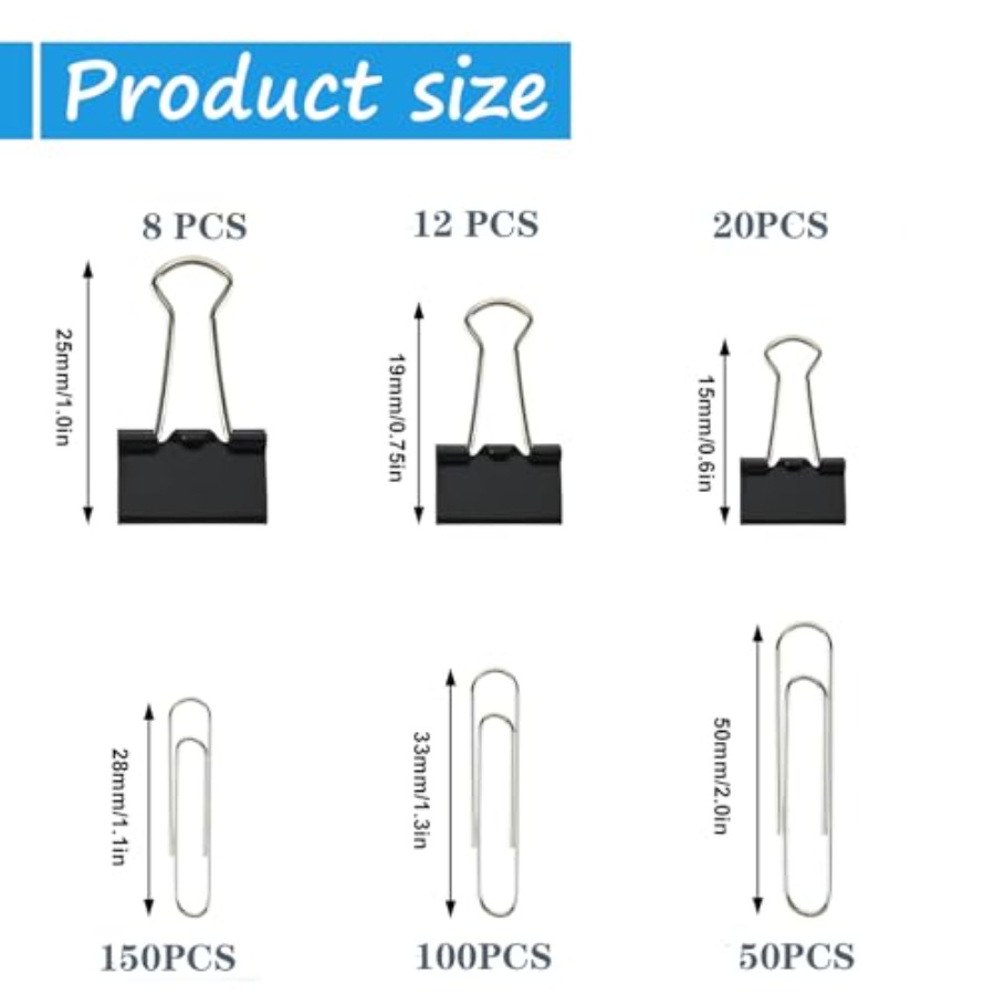 340 PCS Paper Clips and Binder - Binder Clip Assorted recension och pris