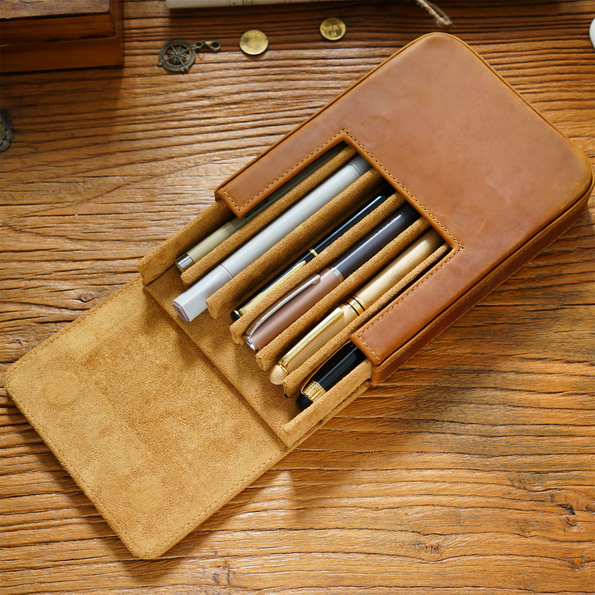 Handmade Crazy Horse Leather P - Pen Pouch Roll recension och pris