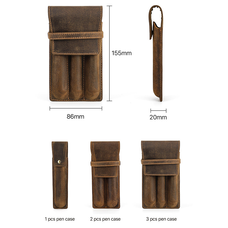hand-made leather cowhide penc - Pen Pouch Roll recension och pris