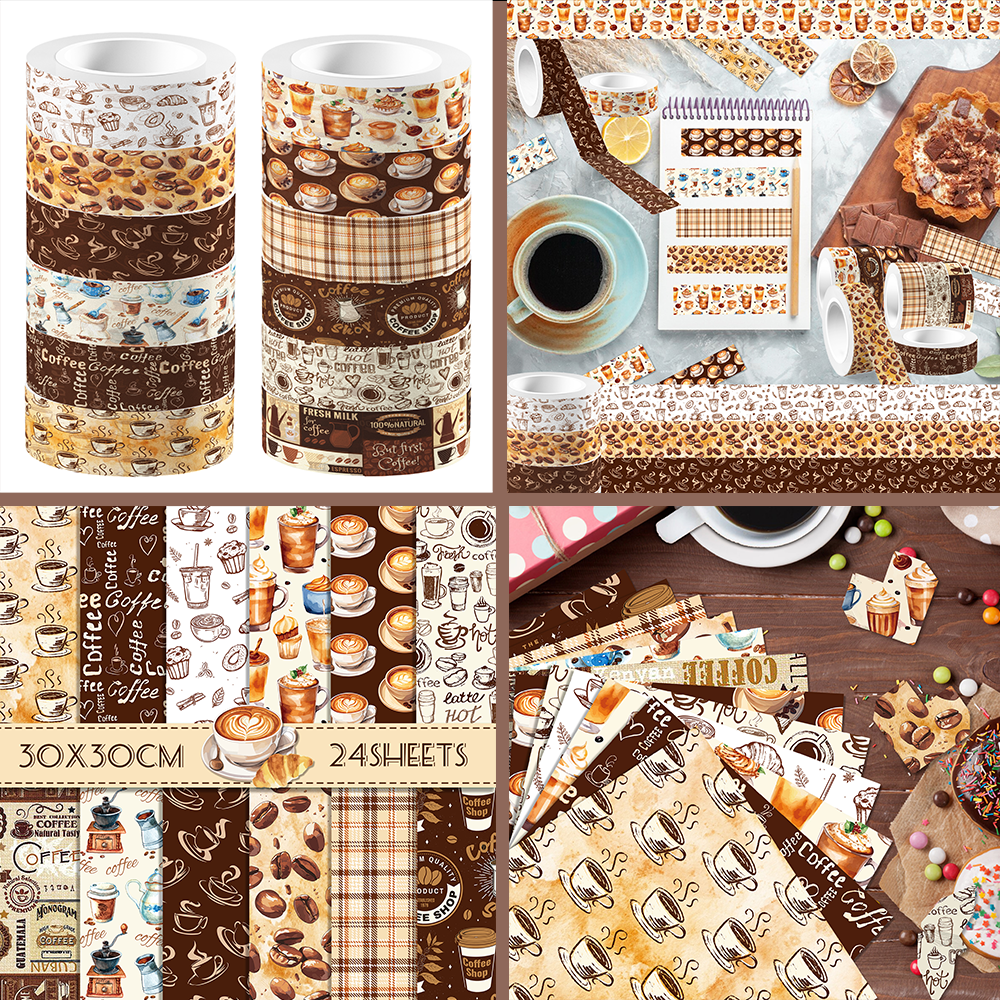 Vintage Coffee Pattern Washi T - Washi Tape Set recension och pris
