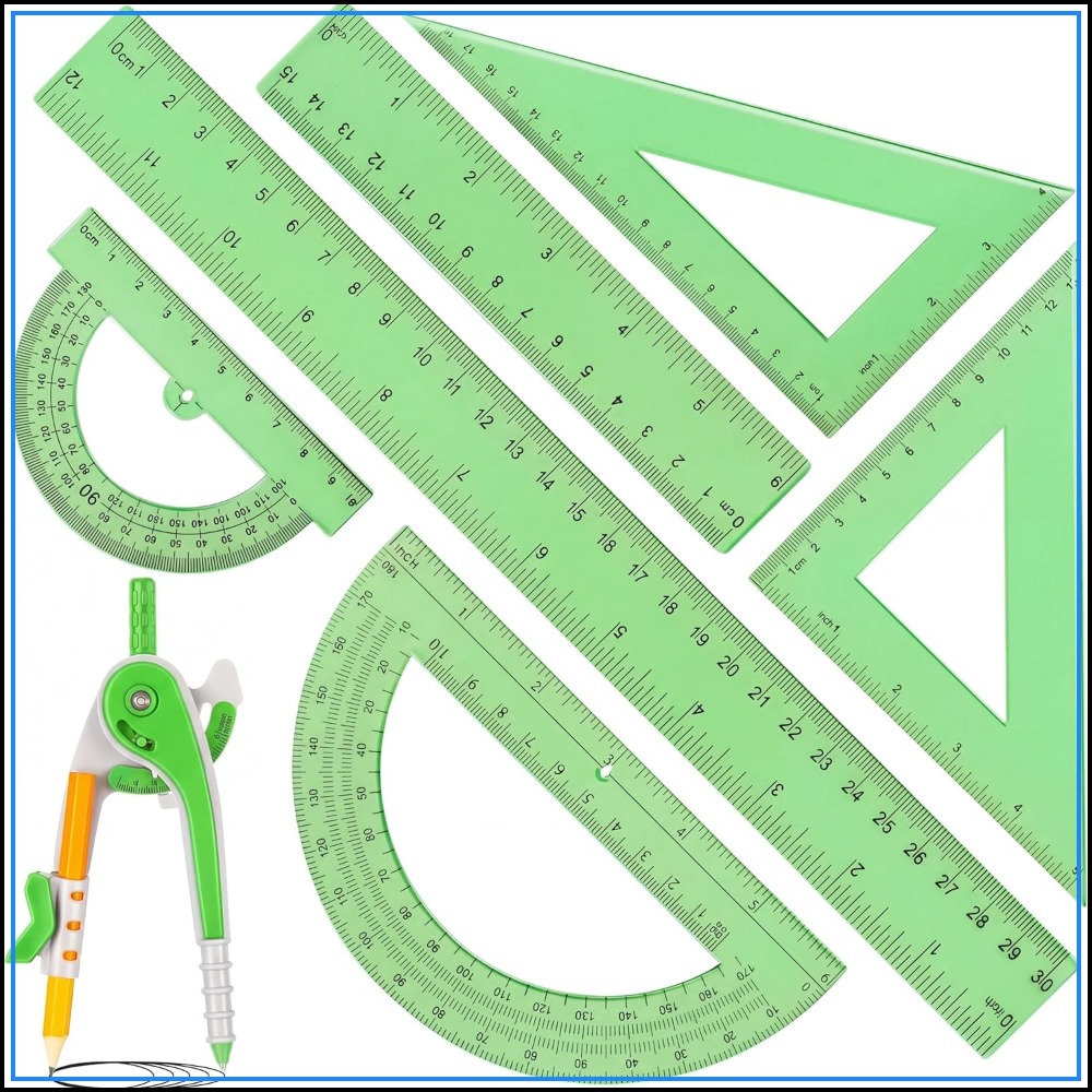7 Pcs Geometry Math Set: 6/4 I - Ruler Set Transparent recension och pris