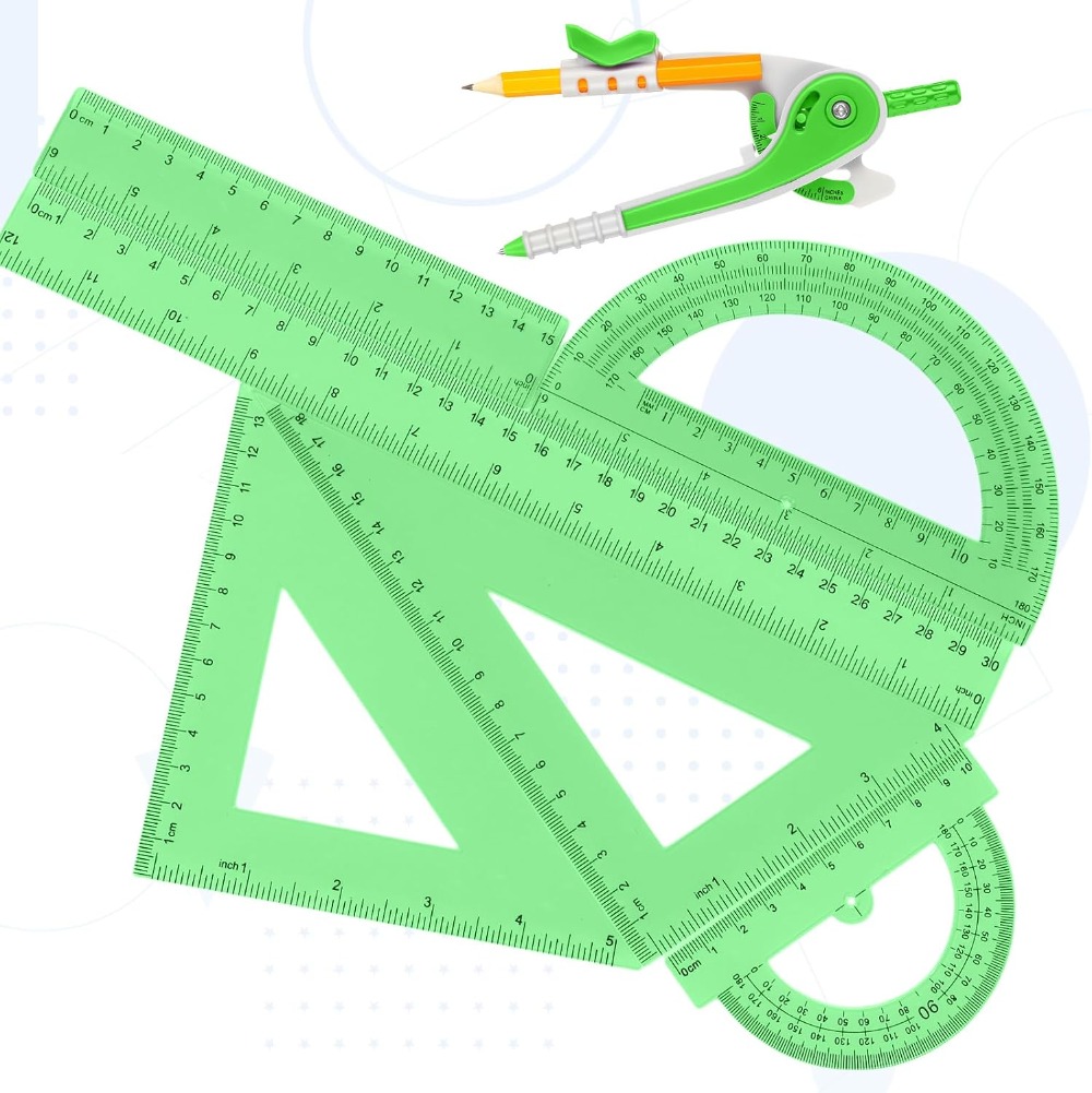 7 Pcs Geometry Math Set: 6/4 I - Ruler Set Transparent recension och pris