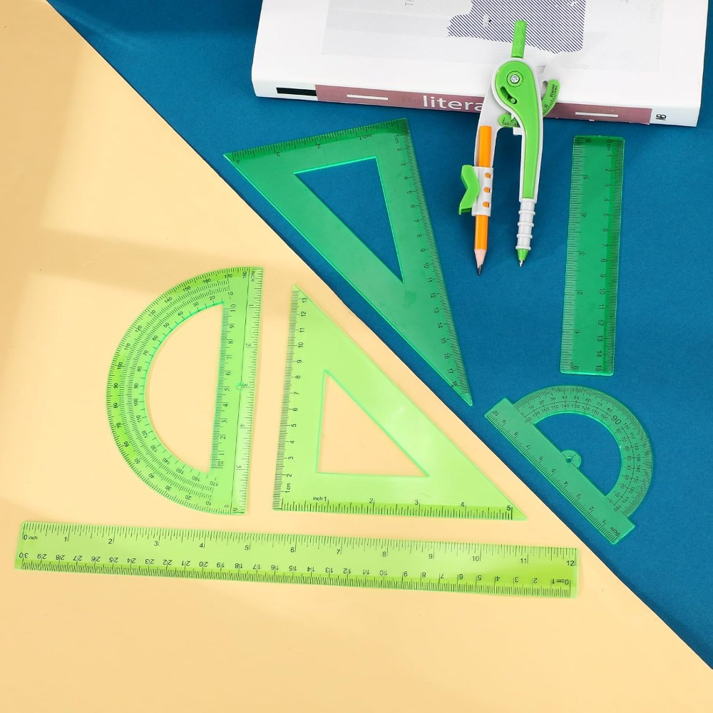 7 Pcs Geometry Math Set: 6/4 I - Ruler Set Transparent recension och pris