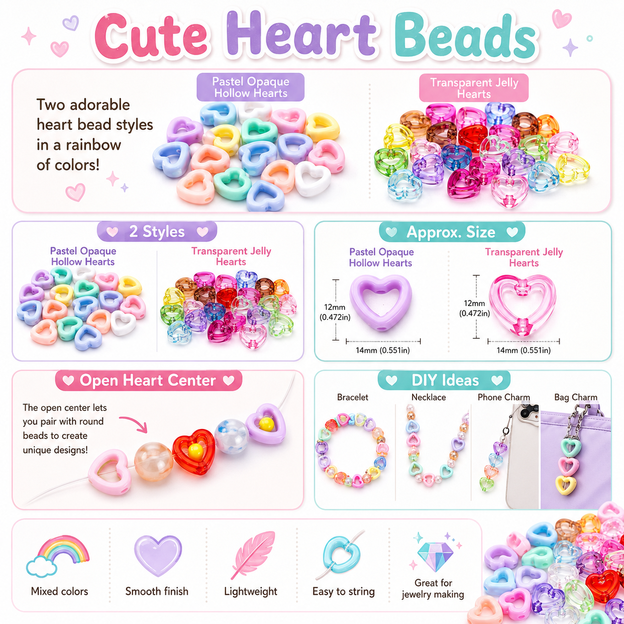 30Pcs Multicolor Clear Heart A - Stationery Supplier recension och pris
