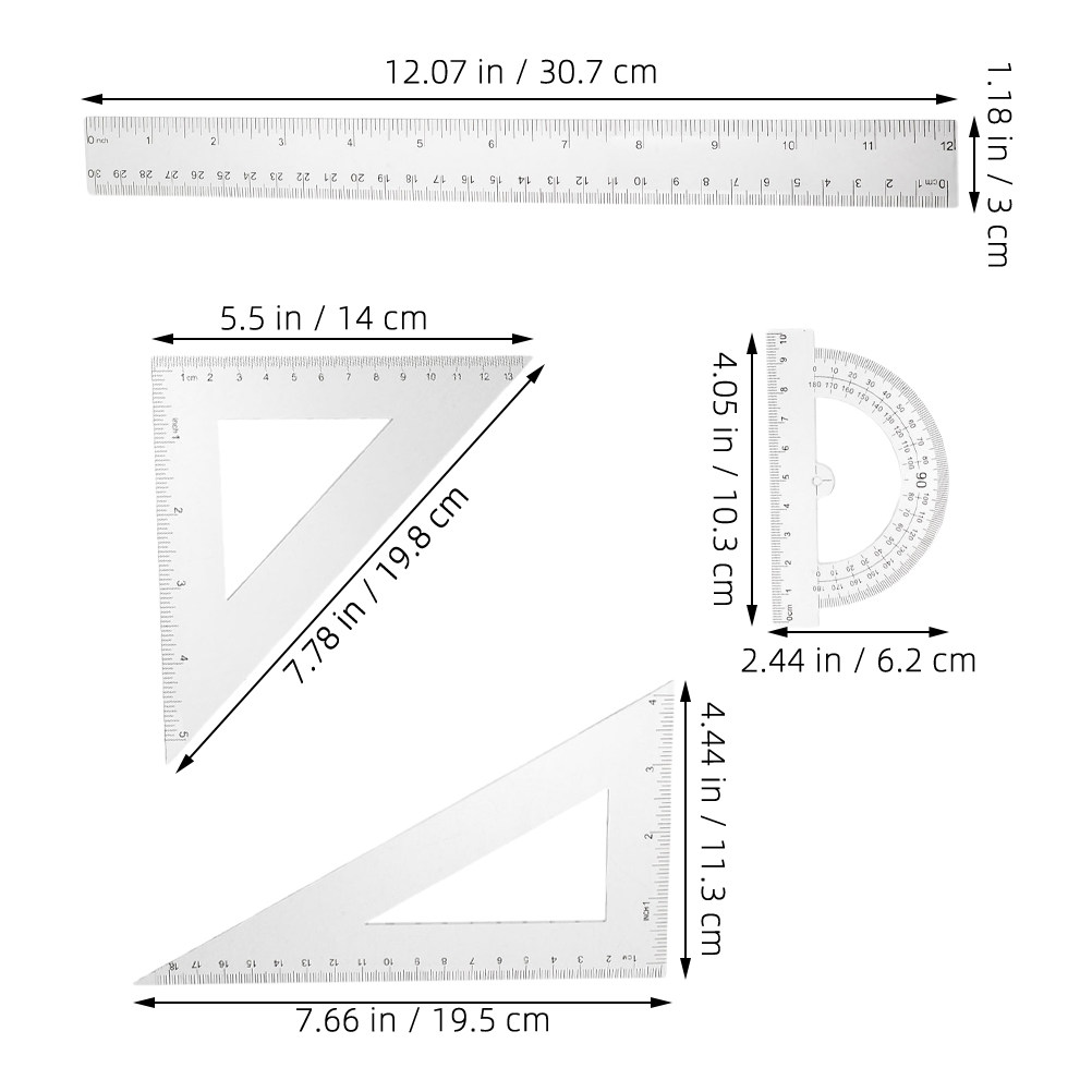 2Sets Geometry Tool Set Clear  - Ruler Set Transparent recension och pris