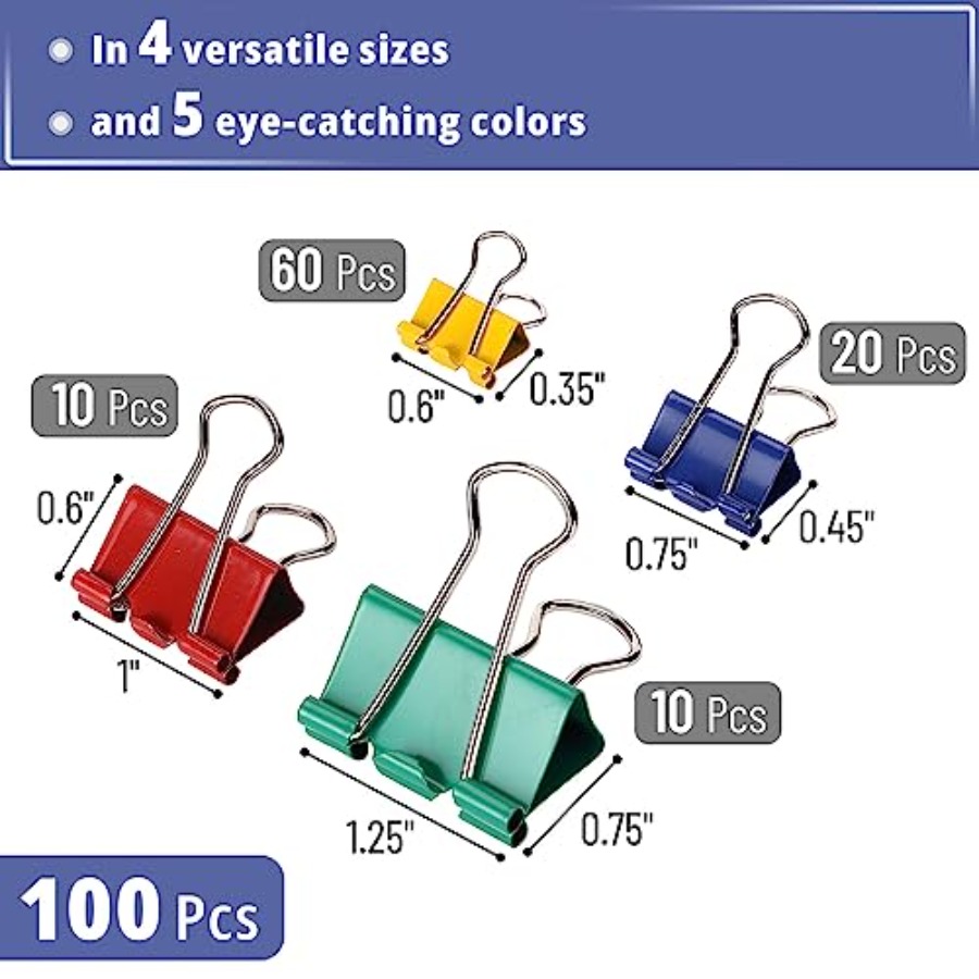 - Metal Binder Clips, 100 pcs, - Binder Clip Assorted recension och pris
